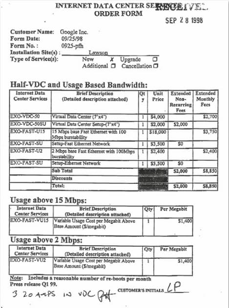Google's First Data Center Bill
